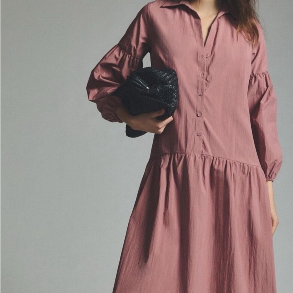 Maeve Anthropologie Button-Front Taffeta Dress Large